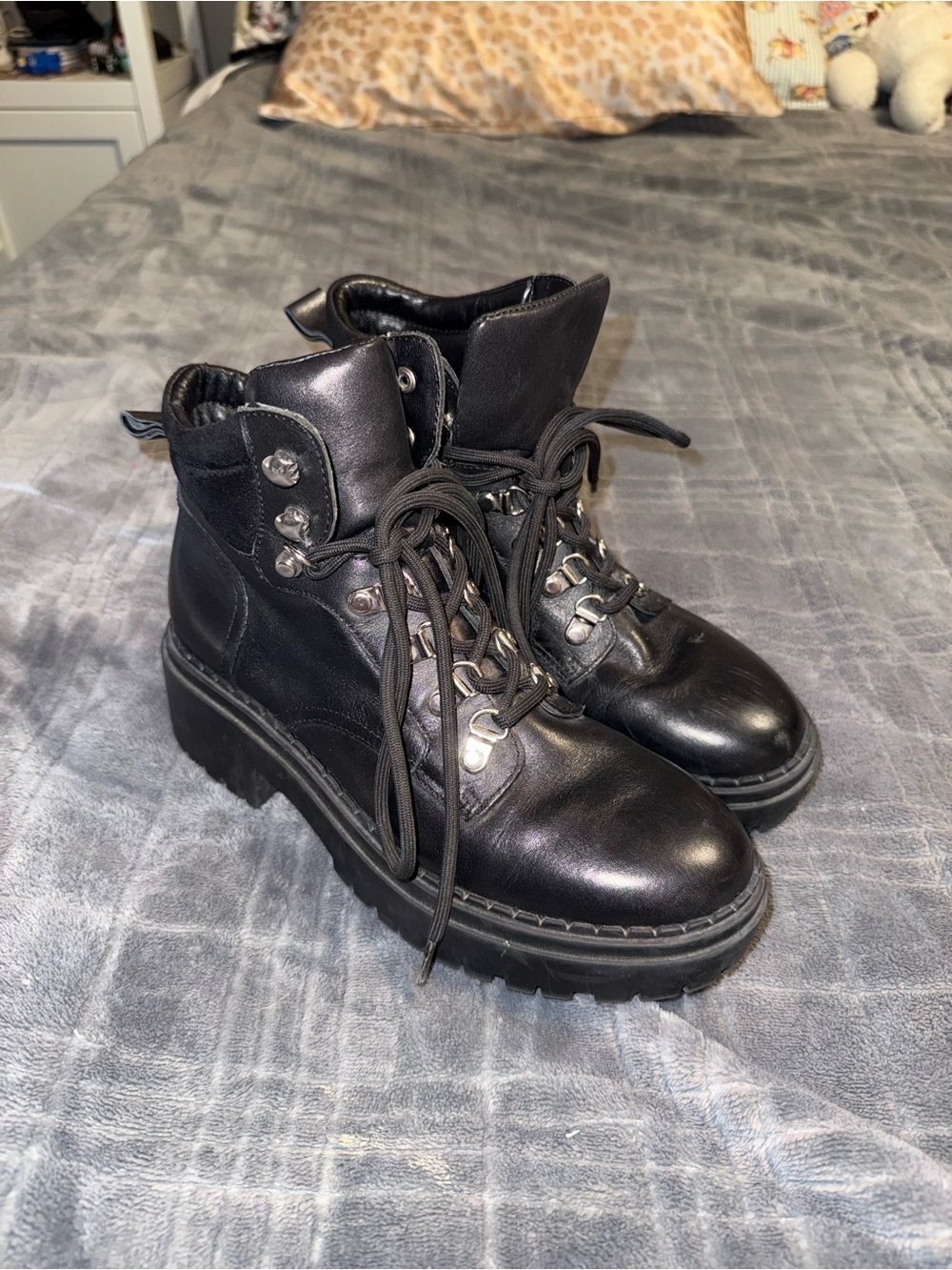 Marc Fisher Lindyn Leather Combat Boots